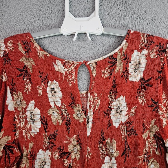Torrid Top Blouse Women Size 2 Floral Print Bell Sleeve Red-Brown - Picture 9 of 13